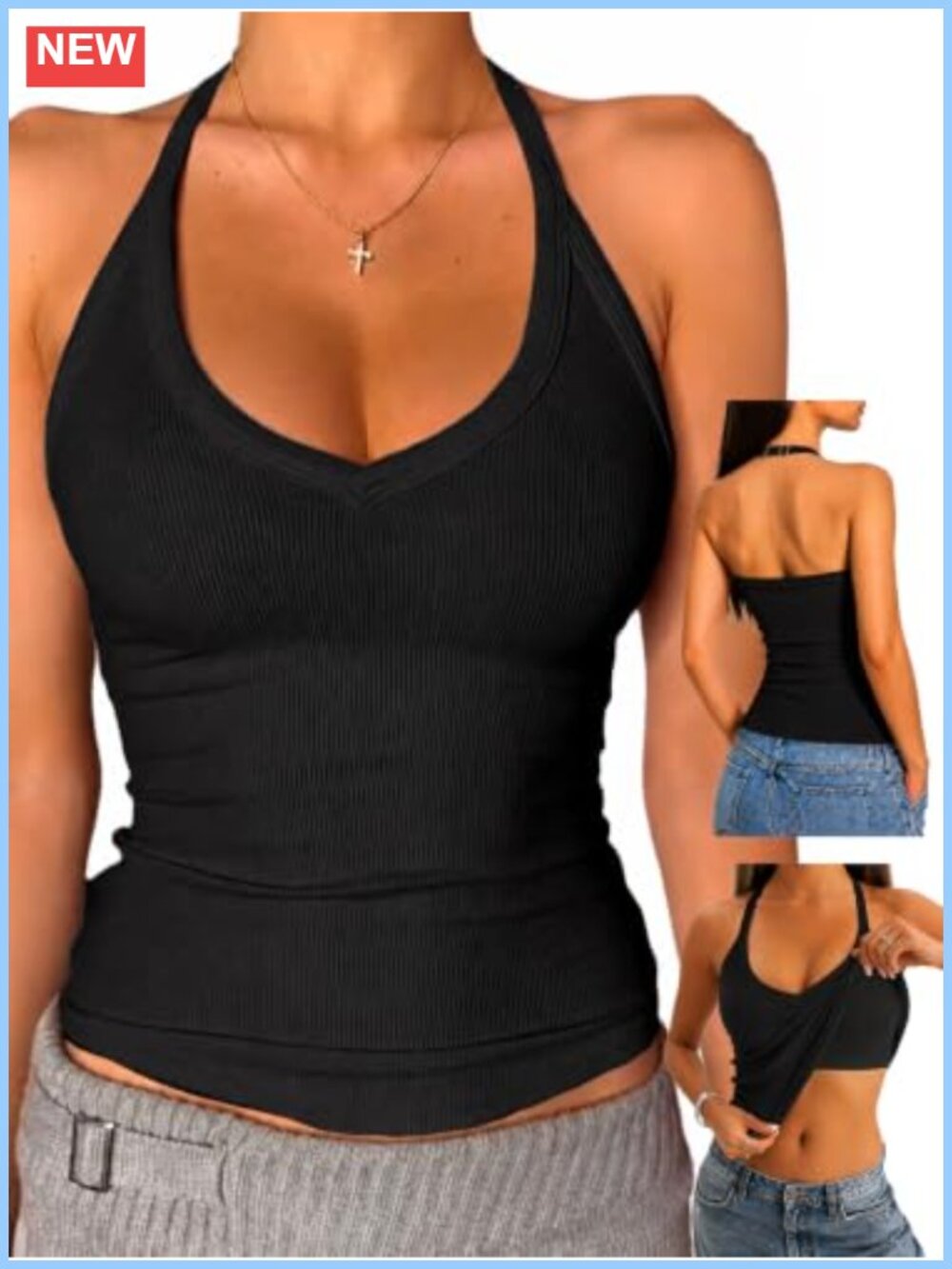 Women's Halter Tank Top with Built In Bra Racerback Sleeveless Cami